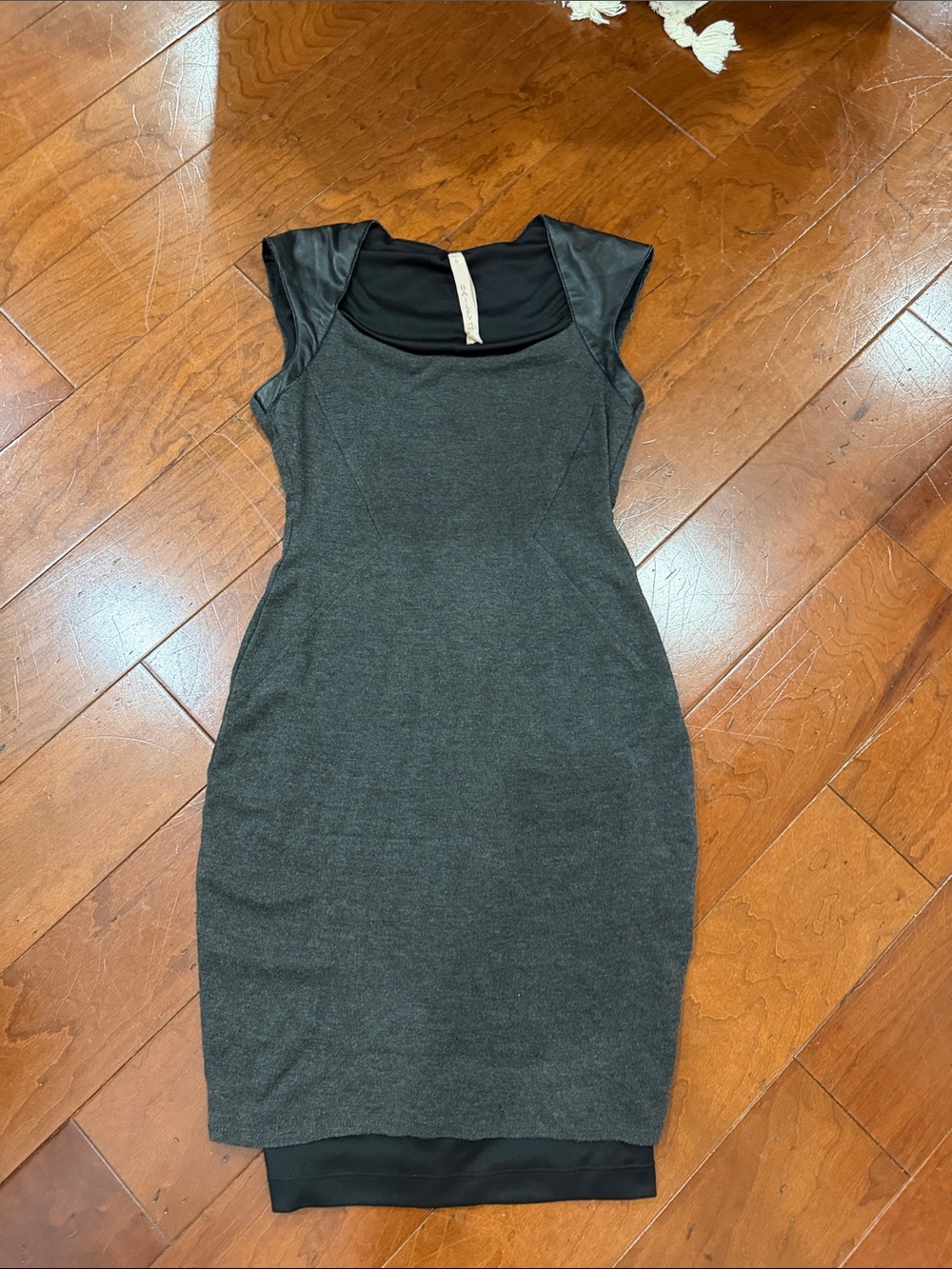 Bailey 44 Charcoal Midi Dress with Faux Leather Cap Sleeves